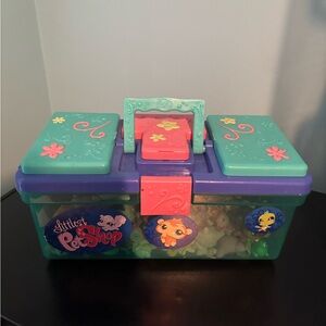 Littlest Pet Shop Teal and Purple Carry Case with little petshop figures